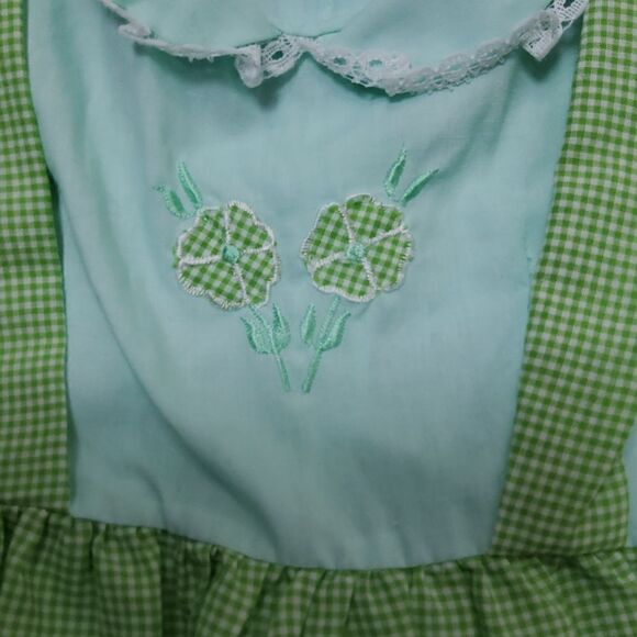 VINTAGE Bette's Girls Green Gingham Flower Collared Dress 2T - Picture 2 of 7